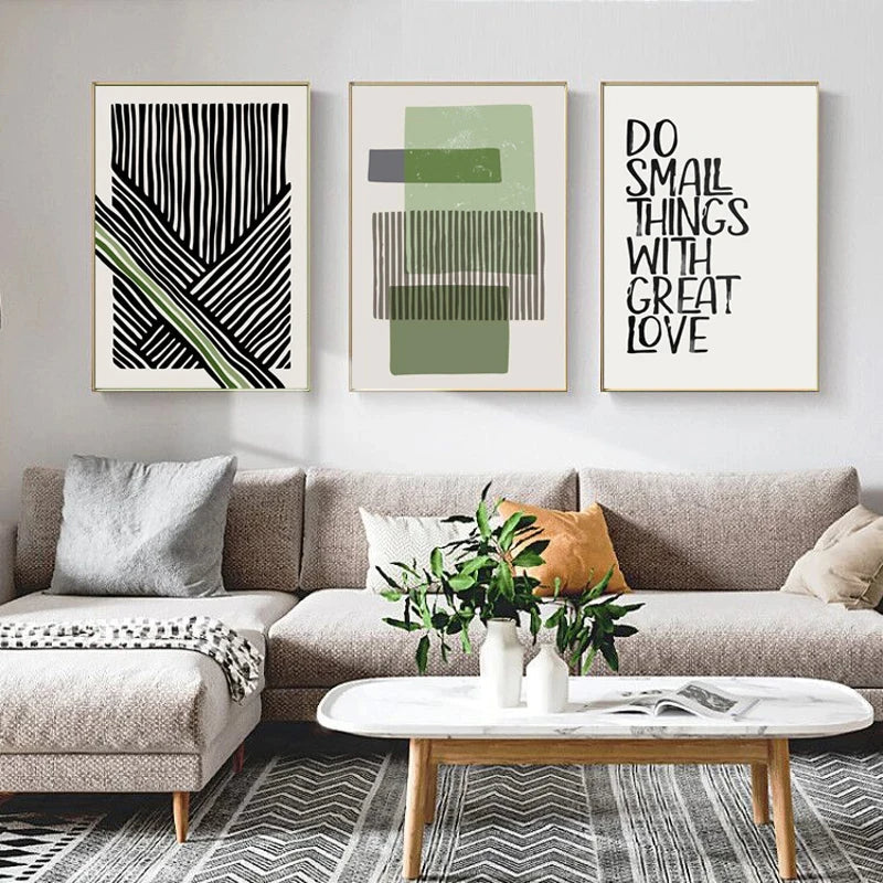 Abstract Grünes Geometrisches Linienkunst Wandkunst Fine Art Leinwanddrucke Bilder Für Modernes Apartment Wohnzimmer Home Office Kunst Dekor | Karnz