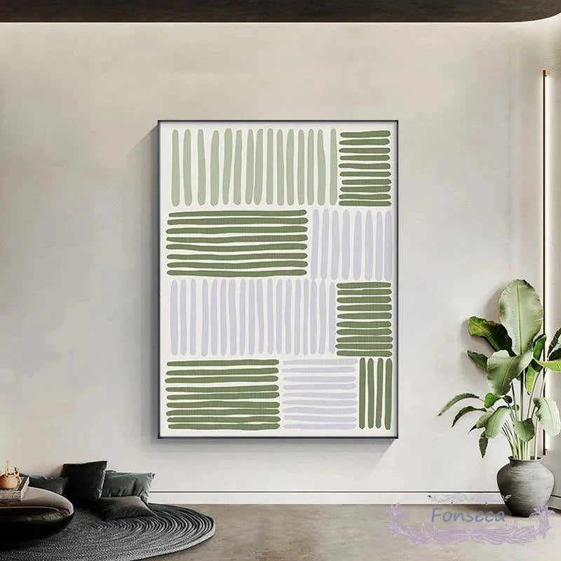 Abstract Grünes Geometrisches Linienkunst Wandkunst Fine Art Leinwanddrucke Bilder Für Modernes Apartment Wohnzimmer Home Office Kunst Dekor | Karnz