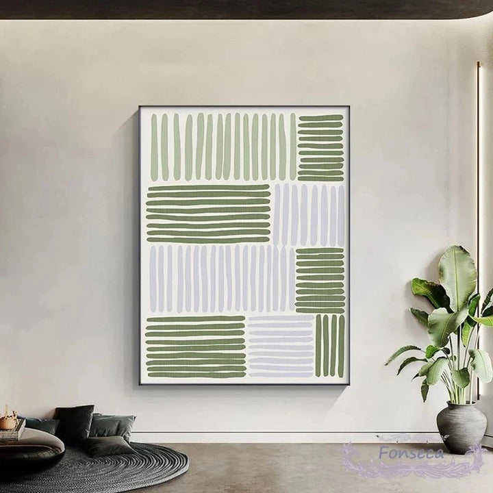 Abstract Grünes Geometrisches Linienkunst Wandkunst Fine Art Leinwanddrucke Bilder Für Modernes Apartment Wohnzimmer Home Office Kunst Dekor | Karnz