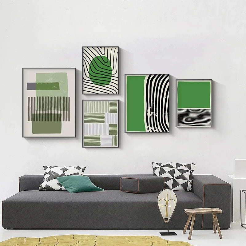 Abstract Grünes Geometrisches Linienkunst Wandkunst Fine Art Leinwanddrucke Bilder Für Modernes Apartment Wohnzimmer Home Office Kunst Dekor | Karnz
