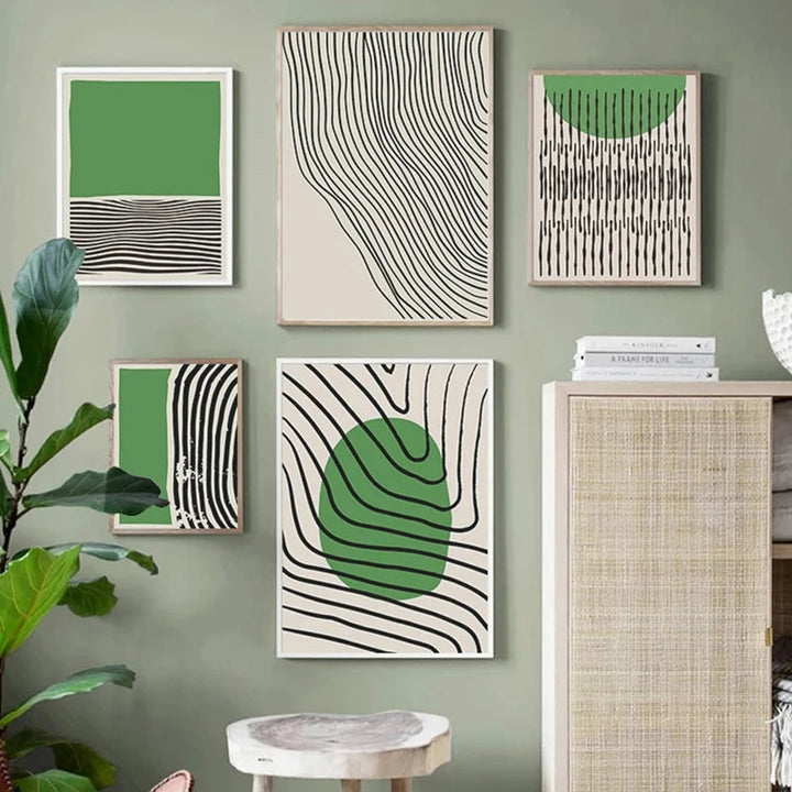 Abstract Grünes Geometrisches Linienkunst Wandkunst Fine Art Leinwanddrucke Bilder Für Modernes Apartment Wohnzimmer Home Office Kunst Dekor | Karnz