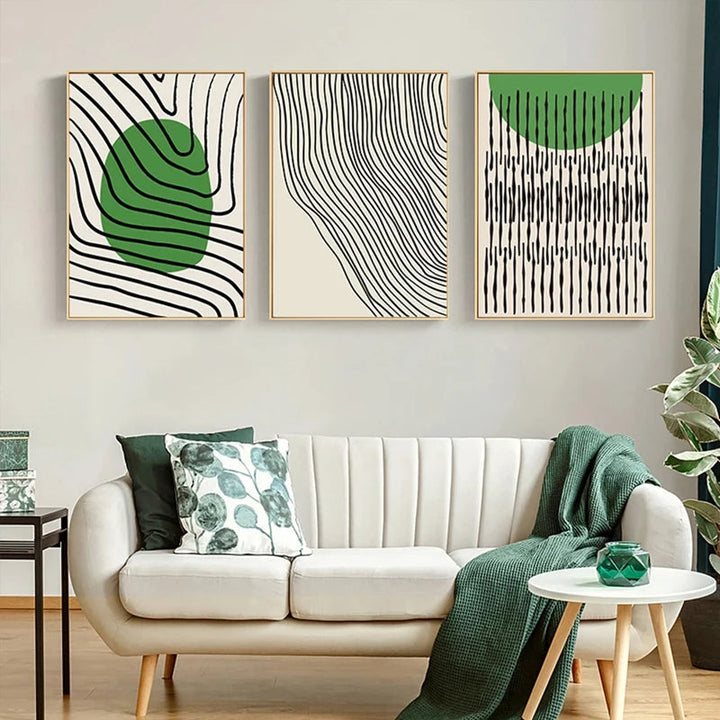 Abstract Grünes Geometrisches Linienkunst Wandkunst Fine Art Leinwanddrucke Bilder Für Modernes Apartment Wohnzimmer Home Office Kunst Dekor | Karnz
