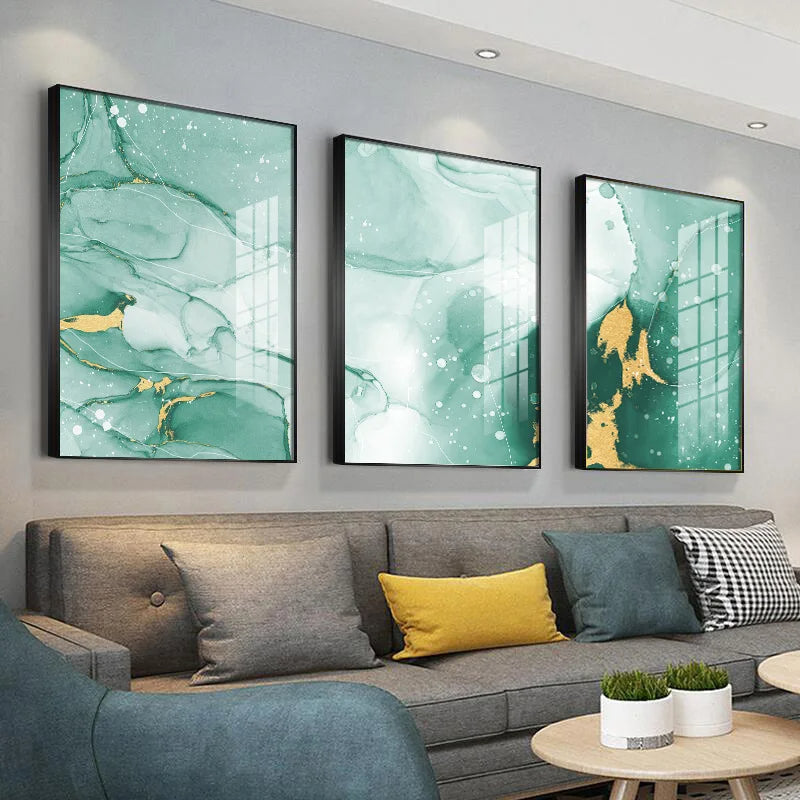 Abstrakter grüner goldener Marmor Druck Wandkunst Fine Art Leinwanddrucke Bilder für moderne Wohnung Wohnzimmer Hotelzimmer Kunst Dekor