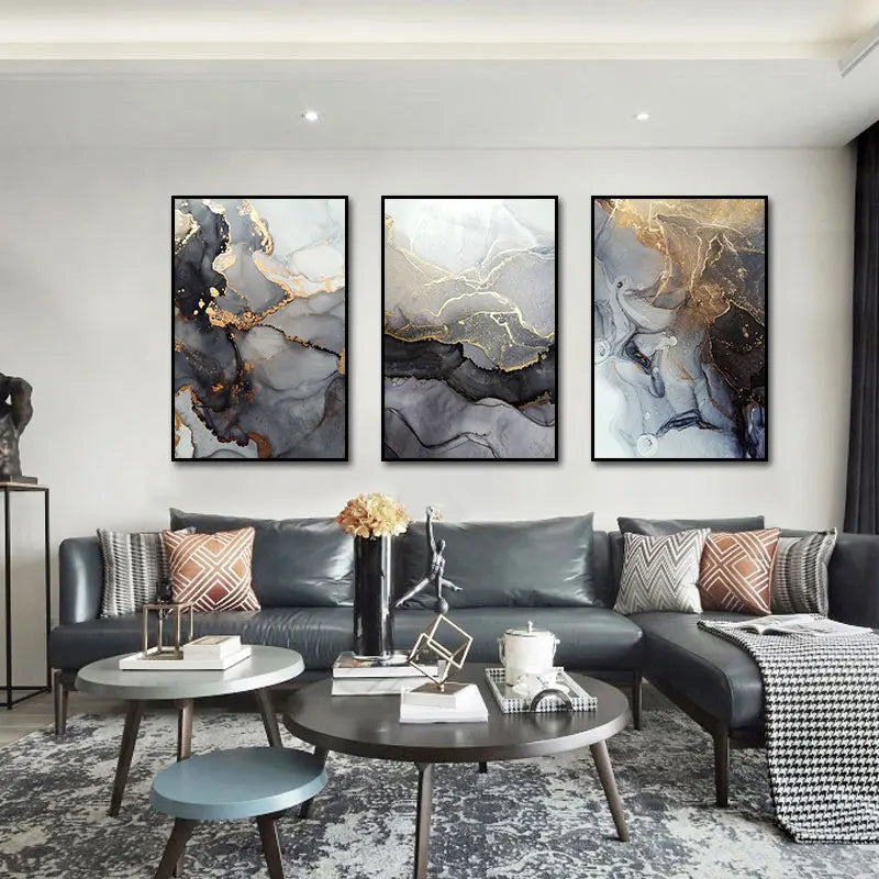 Abstrakte graue goldene marmorierte Wandkunst Fine Art Leinwanddrucke Poster Bilder für moderne Apartment Wohnzimmer Kunst Dekoration