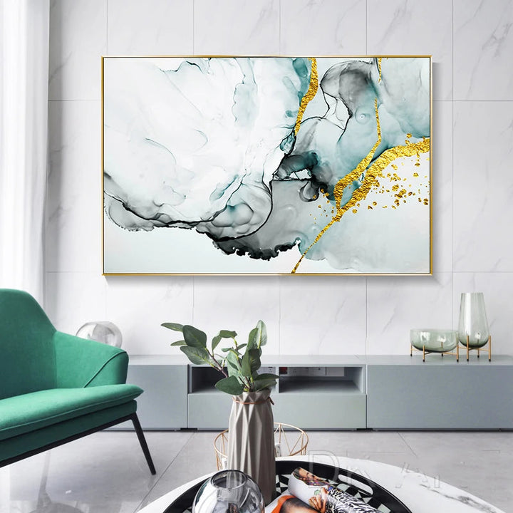 Jade Grün Grau Golden Marmor Druck Abstrakte Wandkunst Feine Kunst Leinwanddrucke Bilder Für Modernes Wohnzimmer Home Office Kunst Dekor