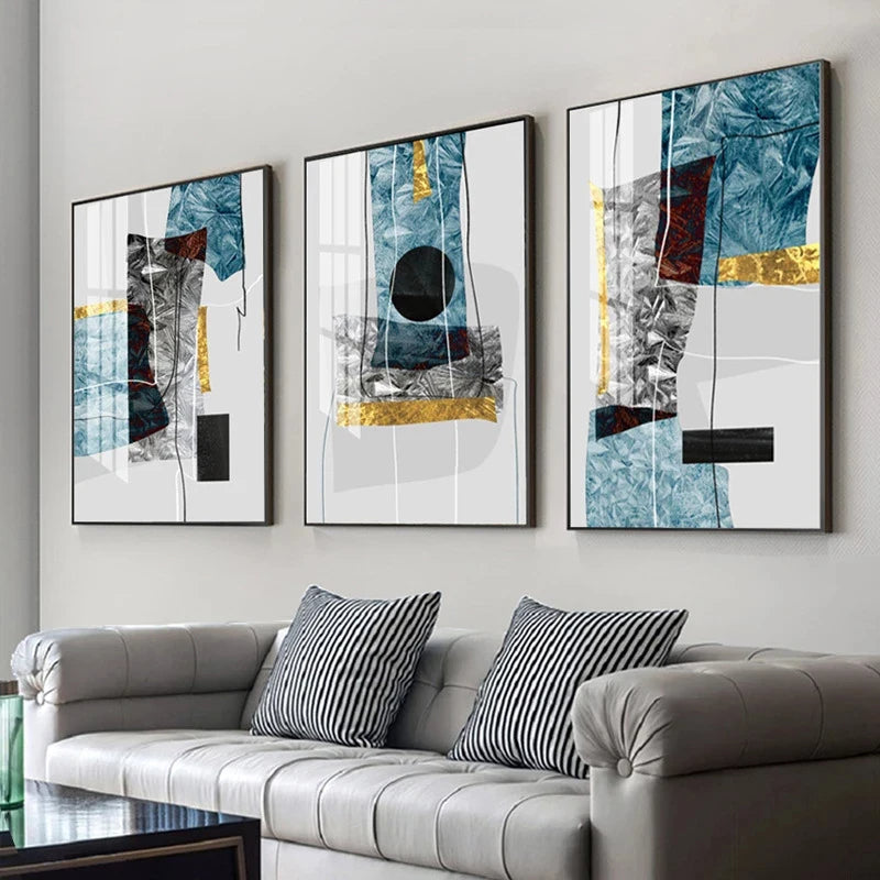 Abstrakte Minimalistische Blaue Nordische Eis Geometrische Wandkunst Fine Art Leinwanddrucke Poster Bilder Für Moderne Wohnung Wohnzimmer Kunst Dekor | Karnz