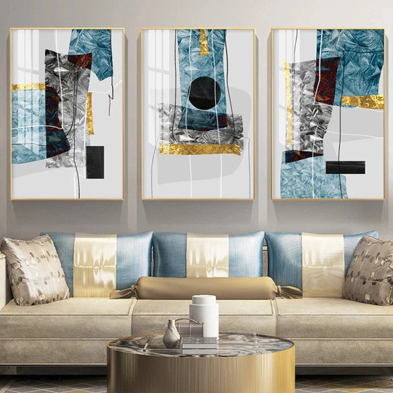 Abstrakte Minimalistische Blaue Nordische Eis Geometrische Wandkunst Fine Art Leinwanddrucke Poster Bilder Für Moderne Wohnung Wohnzimmer Kunst Dekor | Karnz