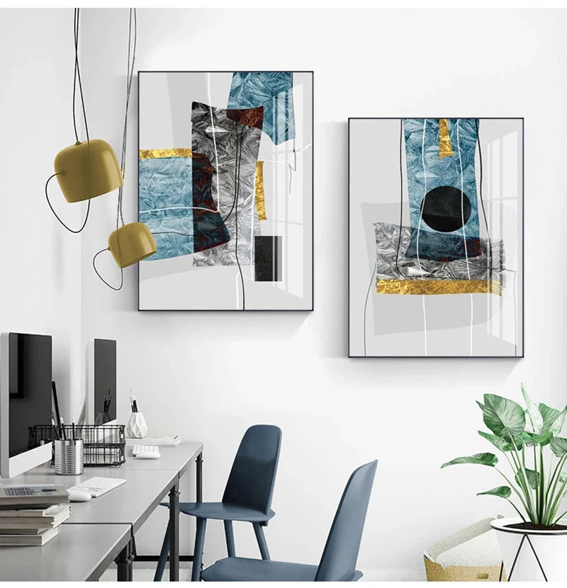 Abstrakte Minimalistische Blaue Nordische Eis Geometrische Wandkunst Fine Art Leinwanddrucke Poster Bilder Für Moderne Wohnung Wohnzimmer Kunst Dekor | Karnz