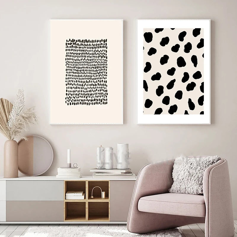 Abstrakte Minimalistische Skandinavische Punktkunst Wandkunst Feine Kunst Leinwanddrucke Schattierungen von Beige Schwarz Braun Neutrale Farbbilder für modernes Wohnzimmer Wohnkultur