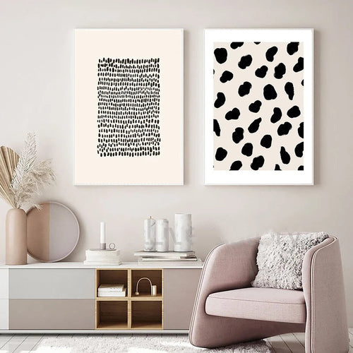 Abstrakte Minimalistische Skandinavische Punktkunst Wandkunst Feine Kunst Leinwanddrucke Schattierungen von Beige Schwarz Braun Neutrale Farbbilder für modernes Wohnzimmer Wohnkultur