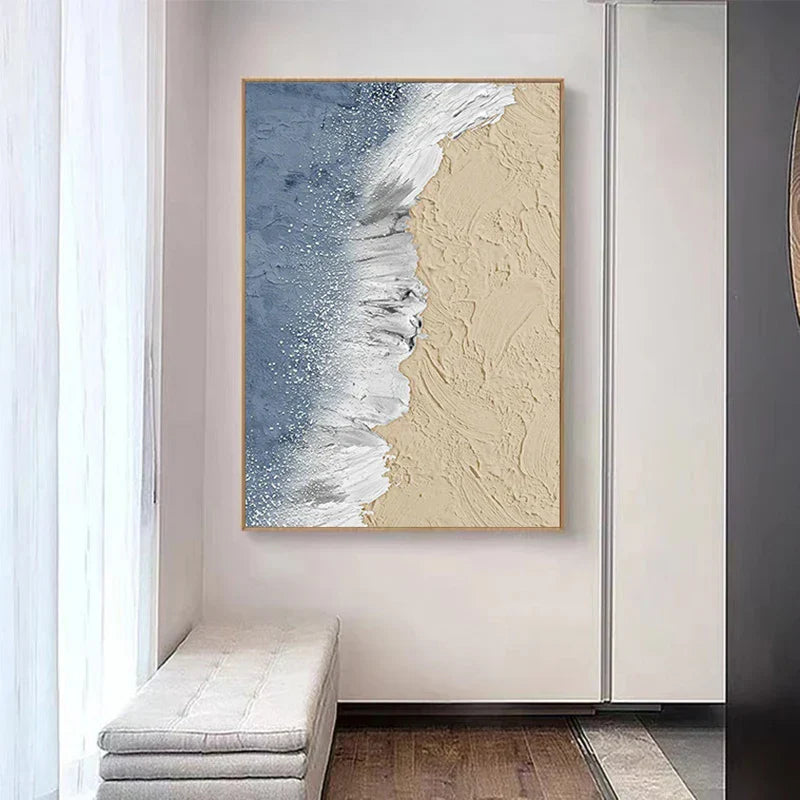 Abstraktes Sandküstenlandschaft-Wandbild Feine Kunstleinwand Druck Texturierte Pinselstriche Design Ozeanwellen Bilder Für Wohnzimmer Eingangsflur Kunst Dekor