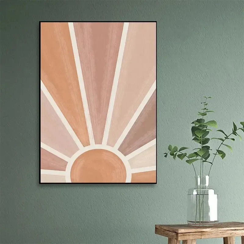 Abstrakte Terrakotta Sonnenstrahlen Mondphasen Wandkunst Fine Art Leinwanddrucke Poster Bilder für modernes Wohnzimmer Schlafzimmer Kunstdekoration