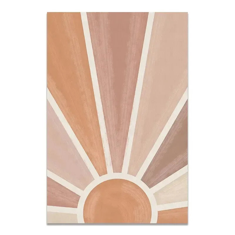 Abstrakte Terrakotta Sonnenstrahlen Mondphasen Wandkunst Fine Art Leinwanddrucke Poster Bilder für modernes Wohnzimmer Schlafzimmer Kunstdekoration