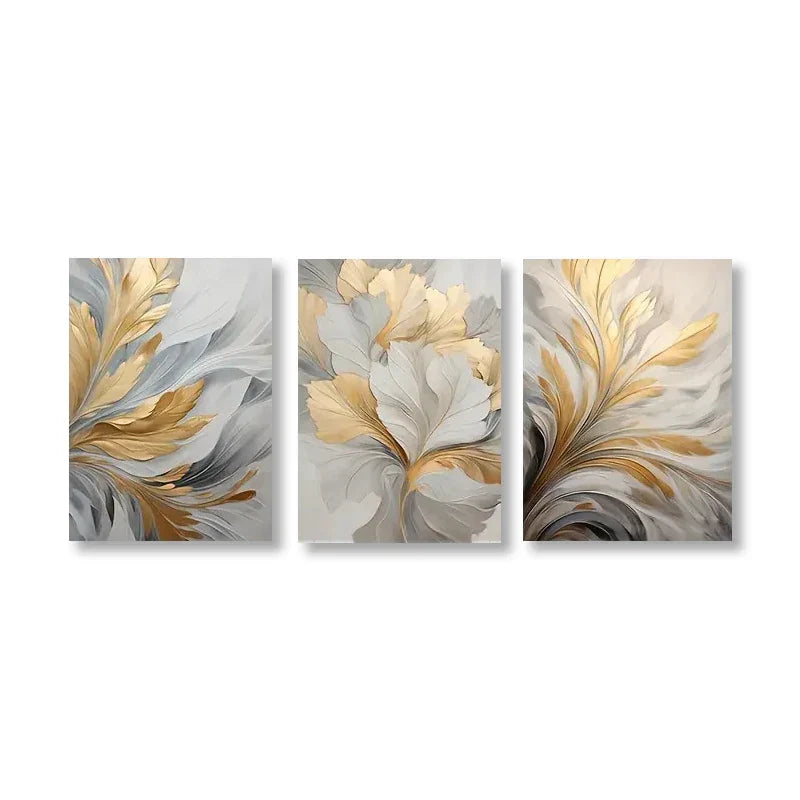 Set aus 3 Stück Abstrakte Weiße Goldene Blätter Florale Wandkunst Feine Kunstleinwanddrucke Moderne Botanische Bilder Für Wohnzimmer Esszimmer Schlafzimmer Kunst Dekor