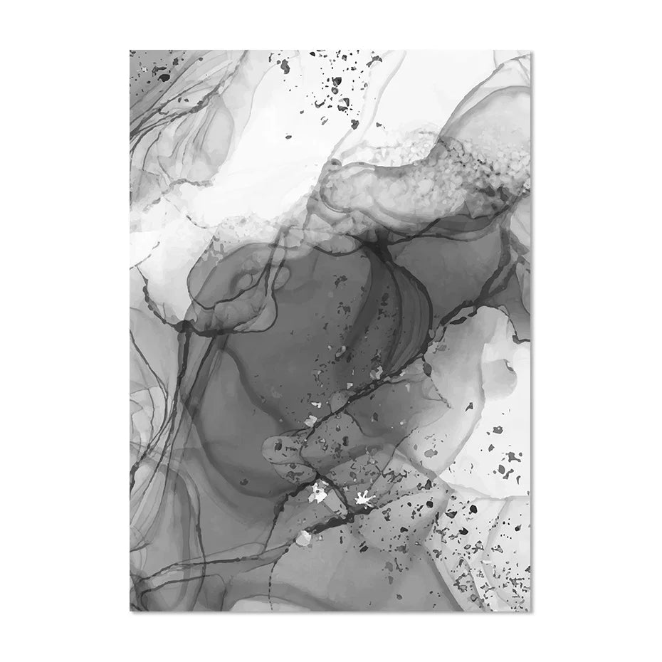 Moderne graue flüssige Marmor-Print Wandkunst feine Kunst Leinwanddrucke abstrakte schwarz-weiße Posterbilder für Wohnzimmer Home Office Kunst Dekor | Karnz