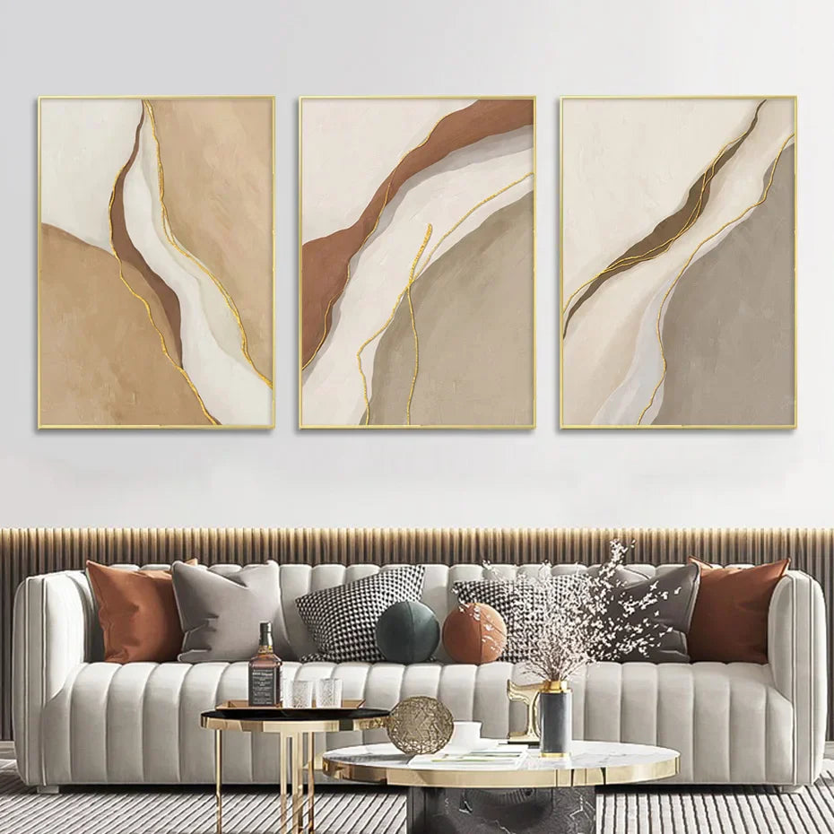 Moderne geomorphe abstrakte Wandkunst Feinkunst Grau Beige Braun Leinwanddrucke Bilder für das Wohnzimmer Zeitgenössische Wohnraumdekoration | Karnz