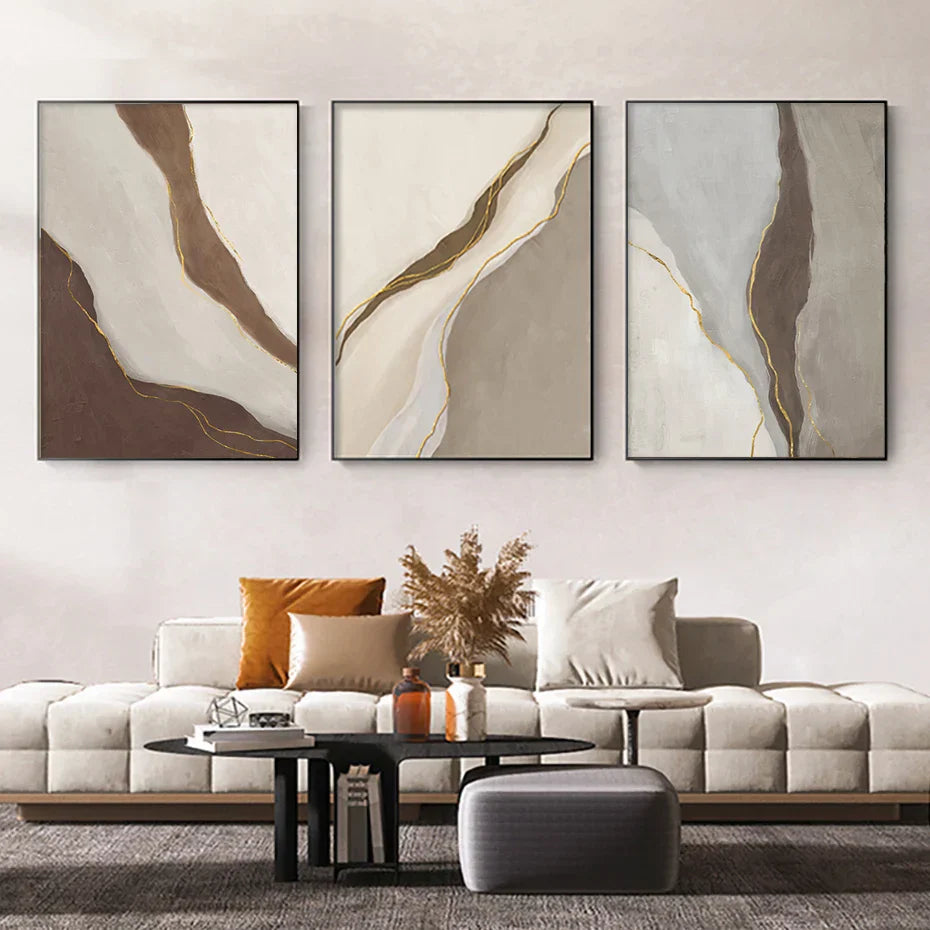 Moderne geomorphe abstrakte Wandkunst Feinkunst Grau Beige Braun Leinwanddrucke Bilder für das Wohnzimmer Zeitgenössische Wohnraumdekoration | Karnz