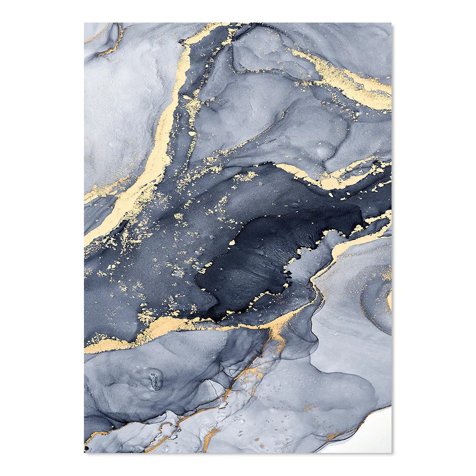 Schattierungen von Blau Abstrakte Flüssige Marmor Wandkunst Feine Kunst Leinwanddruck Mit Goldenen Akzenten Bilder Für Wohnzimmer Zeitgenössische Schlafzimmer Kunst Dekor | Karnz