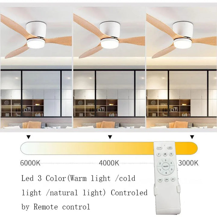 42/52 Zoll Deckenventilatoren mit LED-Lichtern - 3 Farben, 6 Geschwindigkeiten DC-Motor, Fernbedienung, niedrige Boden-Decorative Ventilatoren mit Beleuchtung | Karnz