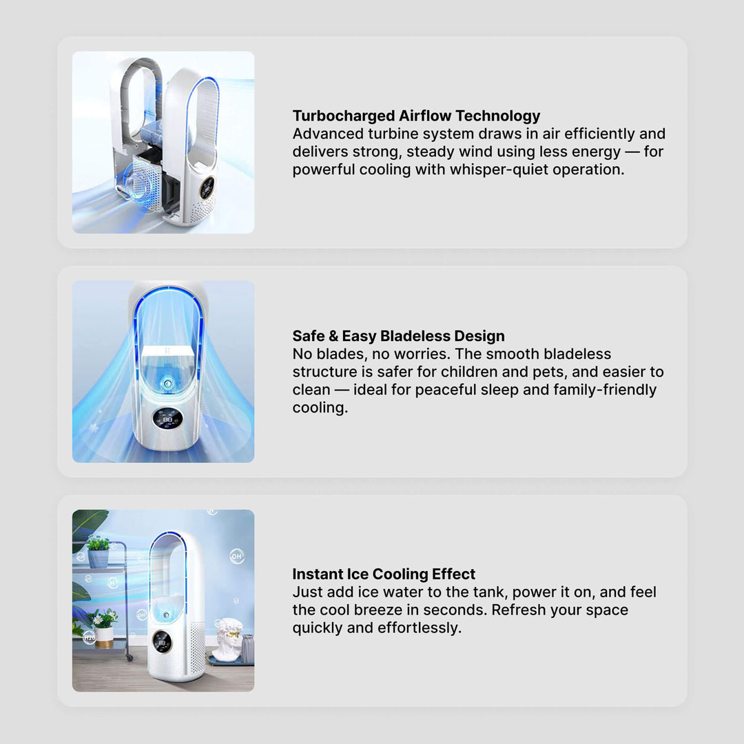 Blade-loser tragbarer Luftkühler | Ultra-leise, ergonomisches Design & ideal für den Einsatz zu Hause und im Büro | Karnz