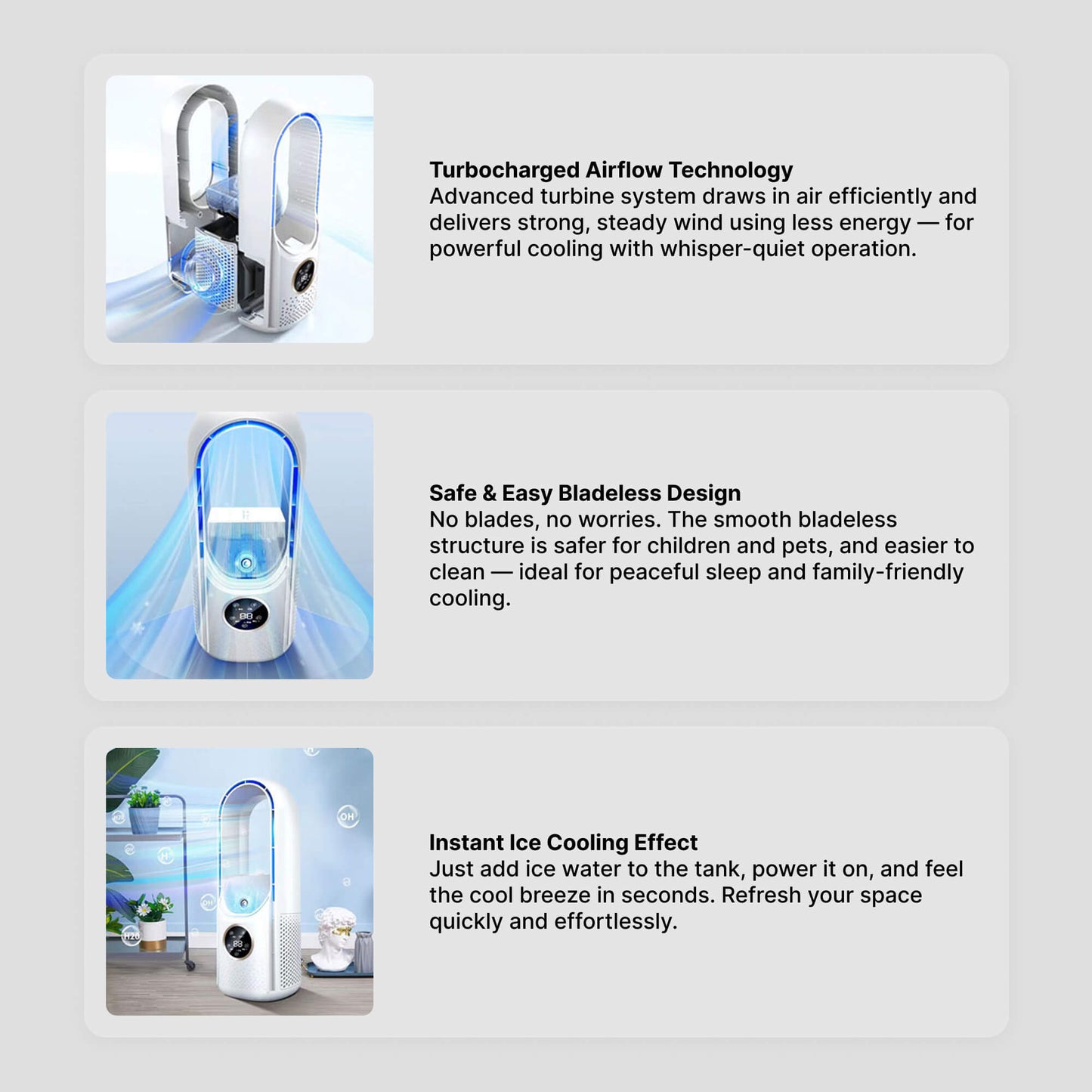 Blade-loser tragbarer Luftkühler | Ultra-leise, ergonomisches Design & ideal für den Einsatz zu Hause und im Büro | Karnz