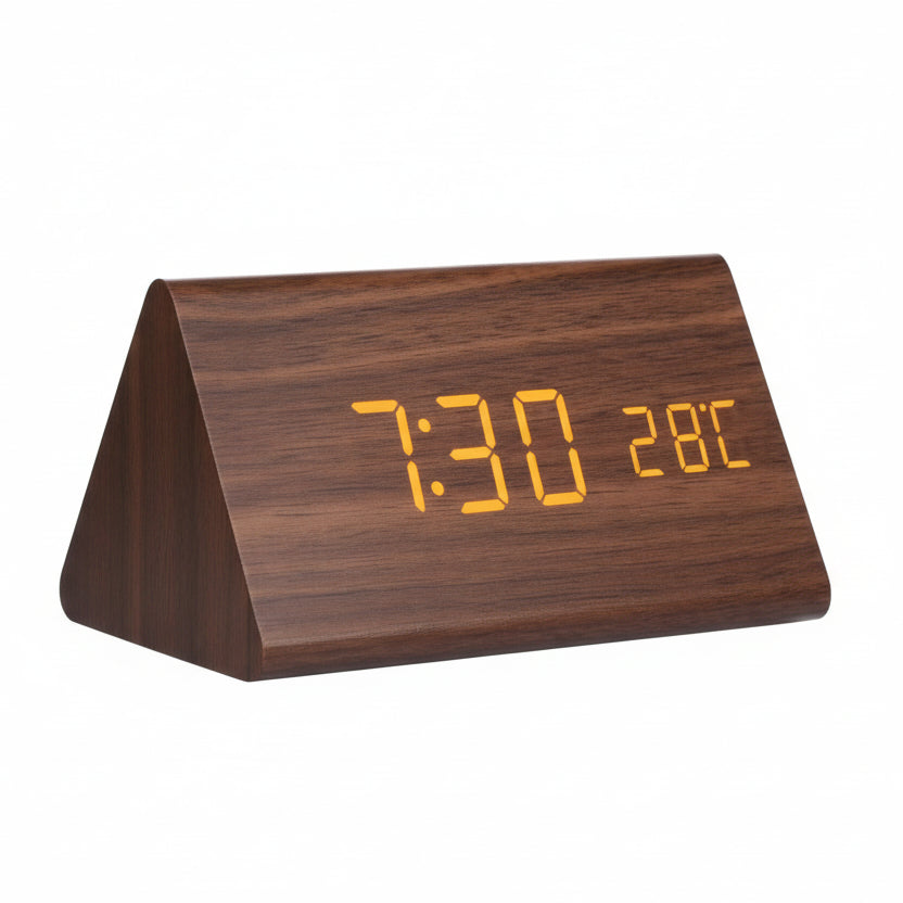 LED-Wecker Holzoptik mit 3 Alarmen & Temperatur | Karnz