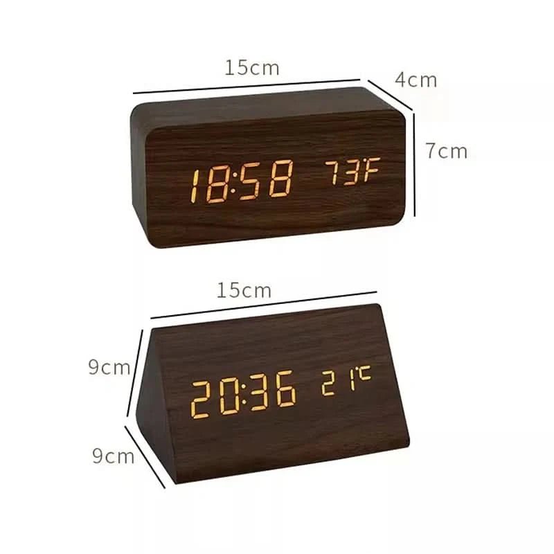 LED-Wecker Holzoptik mit 3 Alarmen & Temperatur | Karnz