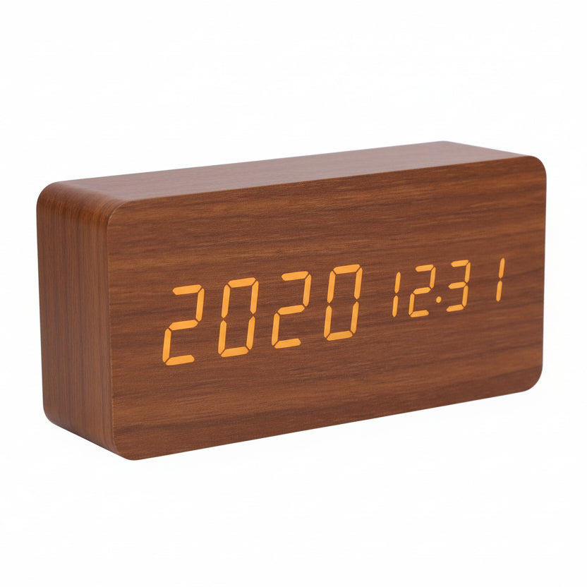 LED-Wecker Holzoptik mit 3 Alarmen & Temperatur | Karnz