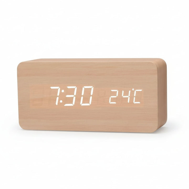 LED-Wecker Holzoptik mit 3 Alarmen & Temperatur | Karnz