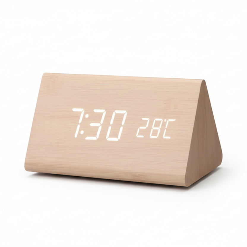 LED-Wecker Holzoptik mit 3 Alarmen & Temperatur | Karnz