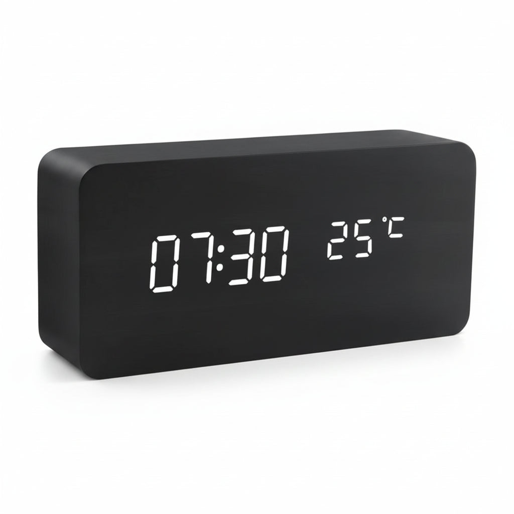 LED-Wecker Holzoptik mit 3 Alarmen & Temperatur | Karnz