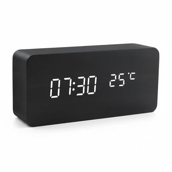 LED-Wecker Holzoptik mit 3 Alarmen & Temperatur | Karnz