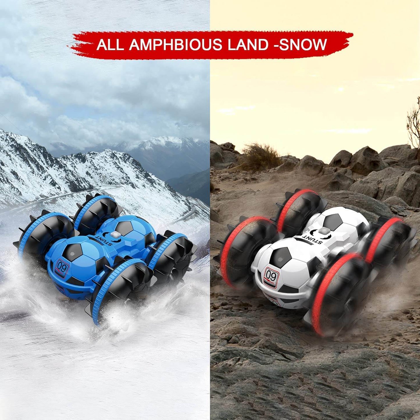 Amphibienauto mit Fernsteuerung, Geländefußball, ferngesteuertes Boot, Poolspielzeug, Geschenk für Jungen und Mädchen