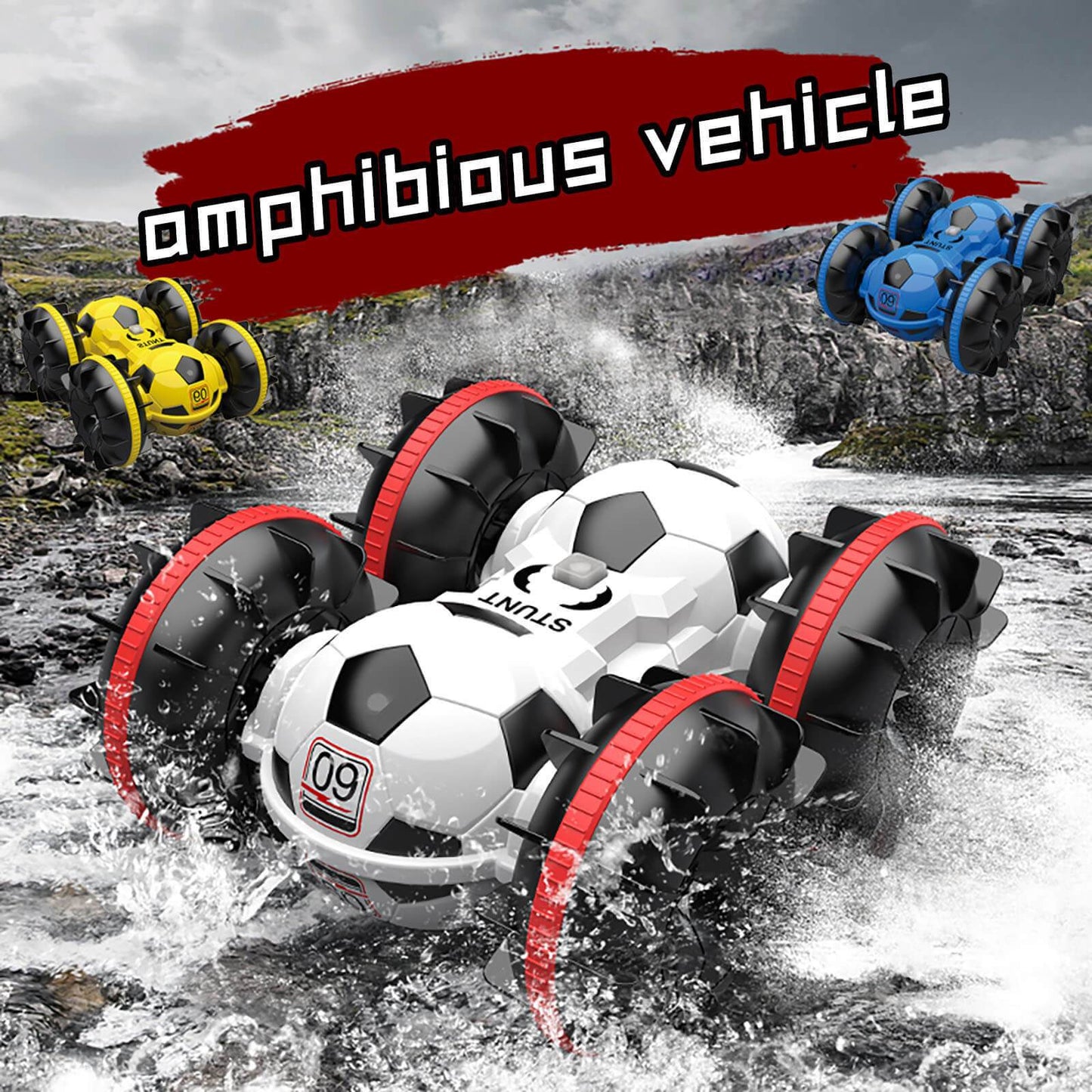 Amphibienauto mit Fernsteuerung, Geländefußball, ferngesteuertes Boot, Poolspielzeug, Geschenk für Jungen und Mädchen
