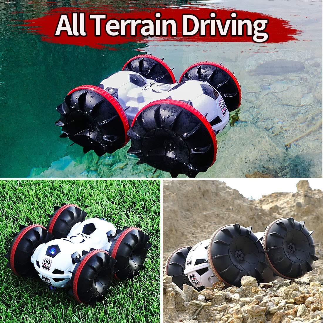 Amphibienauto mit Fernsteuerung, Geländefußball, ferngesteuertes Boot, Poolspielzeug, Geschenk für Jungen und Mädchen