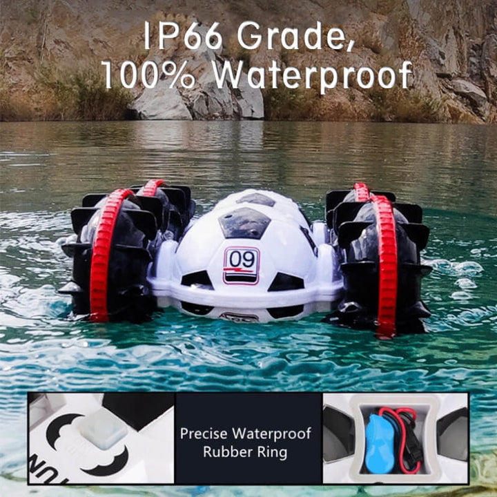 Amphibienauto mit Fernsteuerung, Geländefußball, ferngesteuertes Boot, Poolspielzeug, Geschenk für Jungen und Mädchen