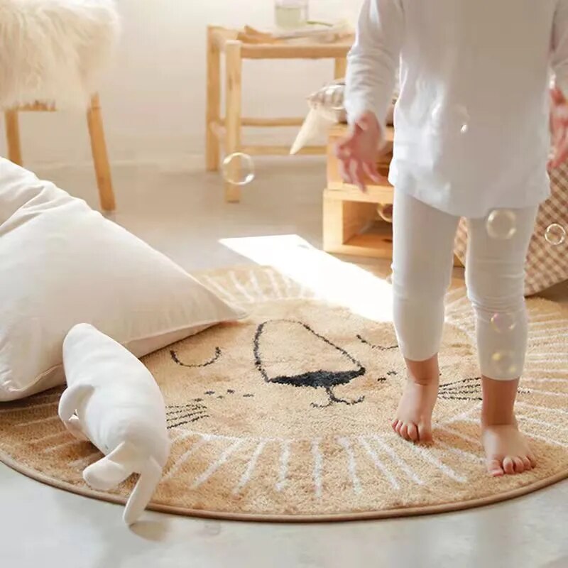 Karnz | Runder Löwen Teppich für Kinder Weicher Polyester Teppich 80cm 100cm 120cm