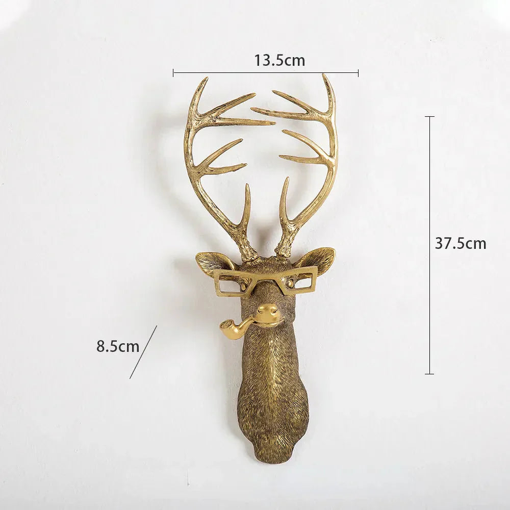 Antiker Tieranhänger aus Kunstharz in Bronzeoptik, goldener Hirschkopf, Wandhaken, Hintergrund-Wandaccessoires, dekorative Figuren