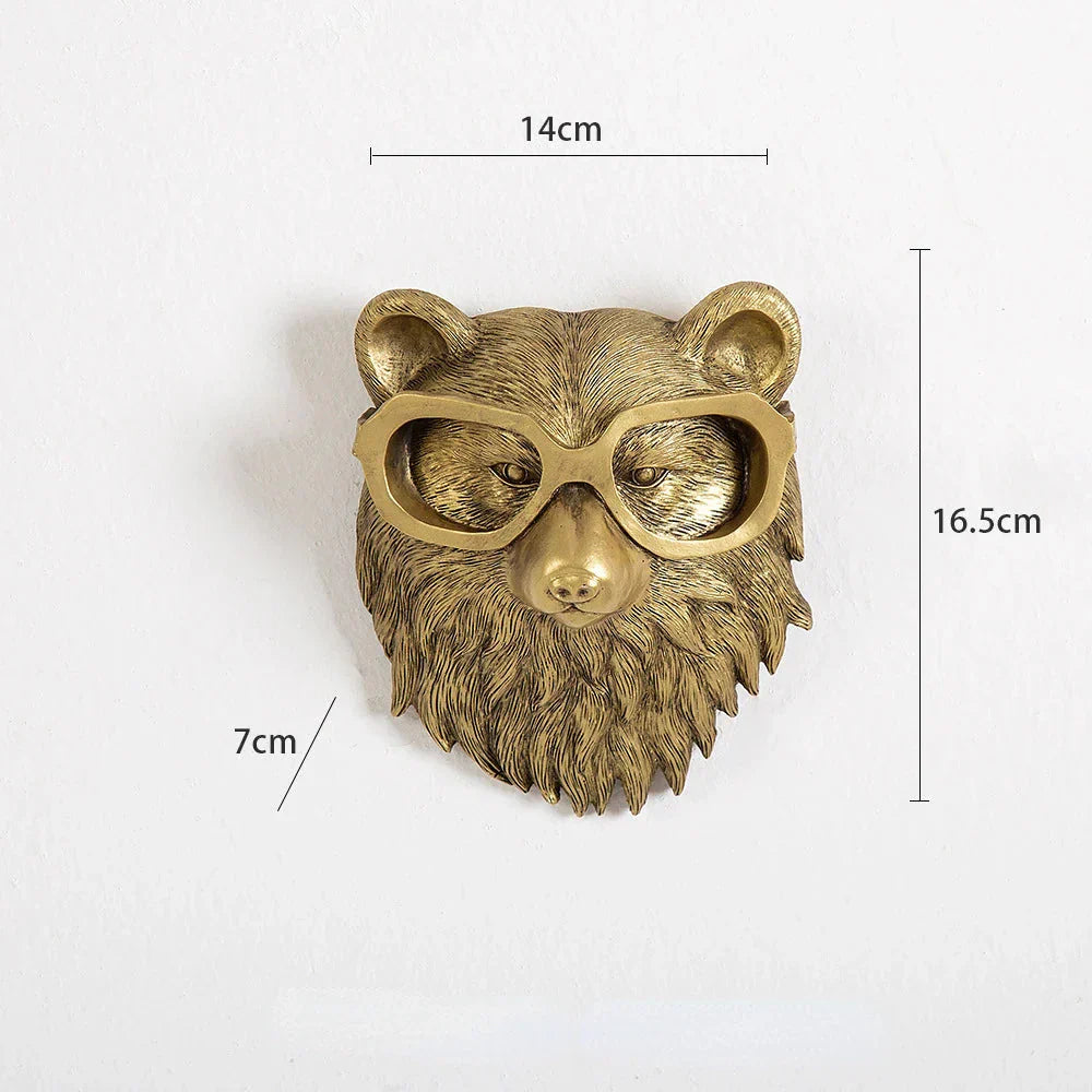 Antiker Tieranhänger aus Kunstharz in Bronzeoptik, goldener Hirschkopf, Wandhaken, Hintergrund-Wandaccessoires, dekorative Figuren