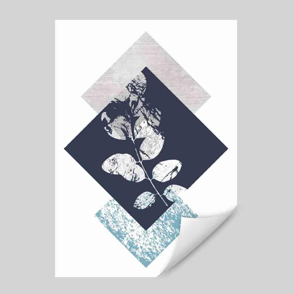 BOTANISCH Abstrakt GEOMETRISCH Marineblau und Türkis Blumenmuster 02