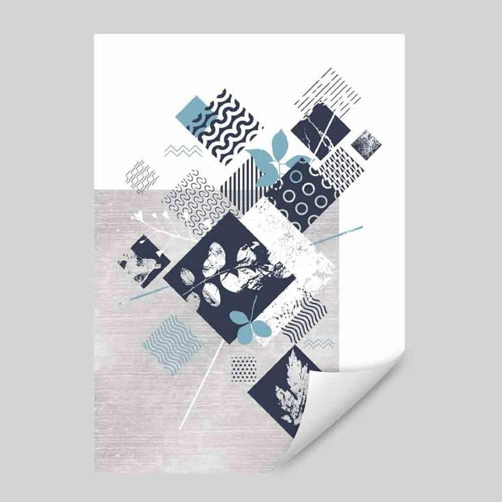 BOTANISCH Abstrakt GEOMETRISCH Marineblau und Türkis Blumenmuster 01