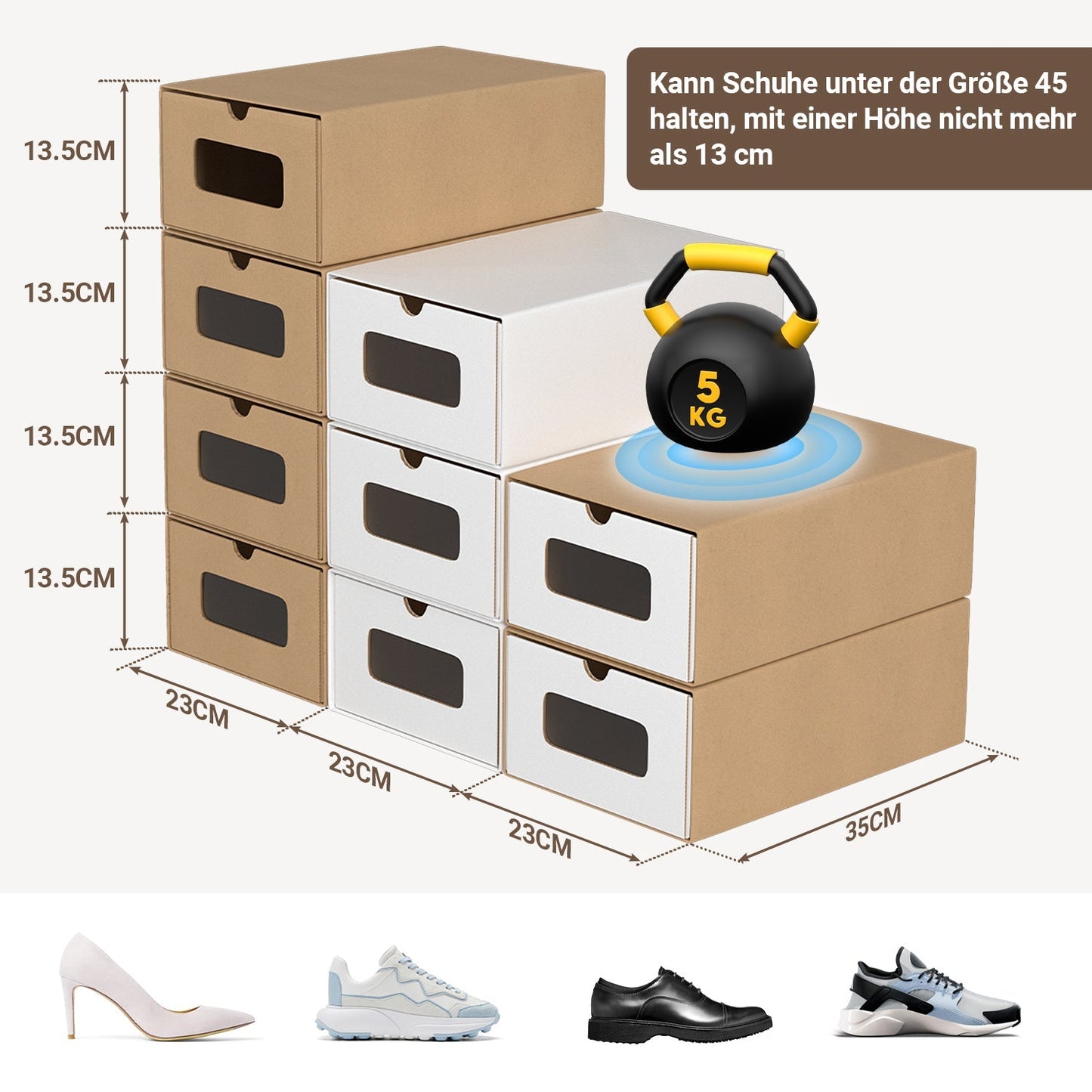 Aufbewahrungsboxen Pappe mit Sichtfenster & Schublade 10er Set | Karnz