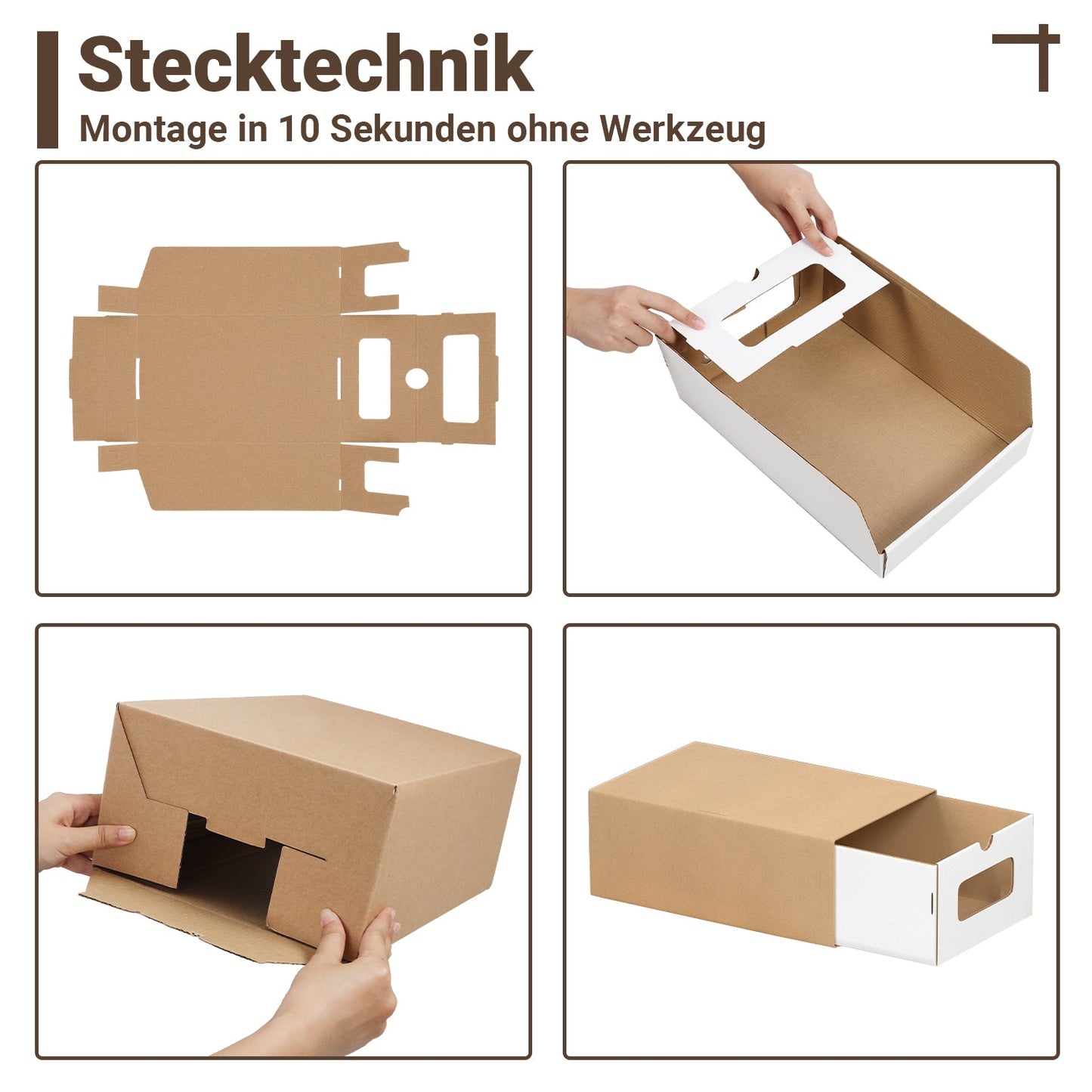 Aufbewahrungsboxen Pappe mit Sichtfenster & Schublade 10er Set | Karnz