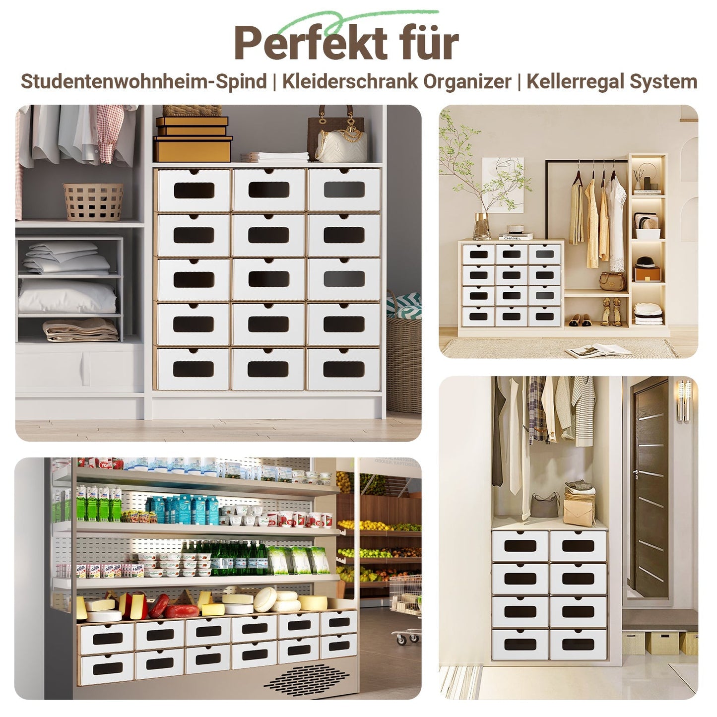Aufbewahrungsboxen Pappe mit Sichtfenster & Schublade 10er Set | Karnz