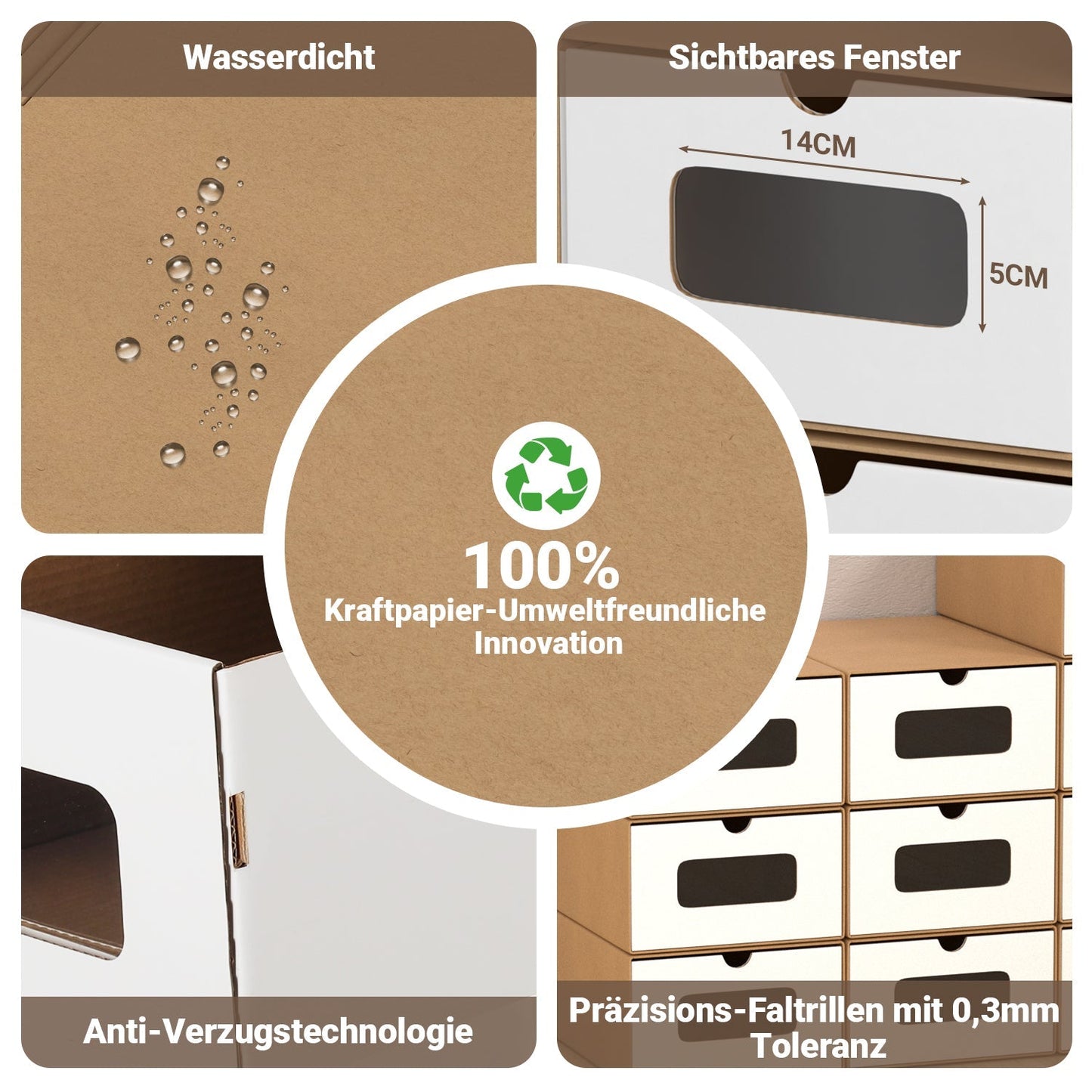 Aufbewahrungsboxen Pappe mit Sichtfenster & Schublade 10er Set | Karnz
