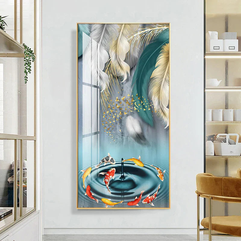 Glückverheißend Abstrakt Goldene Feder Hirsch Landschaft Wandkunst Feine Kunst Leinwanddrucke Bilder Für Wohnzimmer Eingang Foyer Licht Luxuriöse Wohnkultur