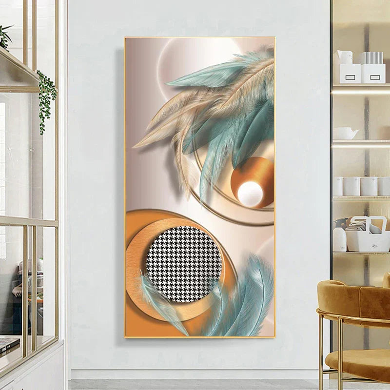 Glückverheißend Abstrakt Goldene Feder Hirsch Landschaft Wandkunst Feine Kunst Leinwanddrucke Bilder Für Wohnzimmer Eingang Foyer Licht Luxuriöse Wohnkultur