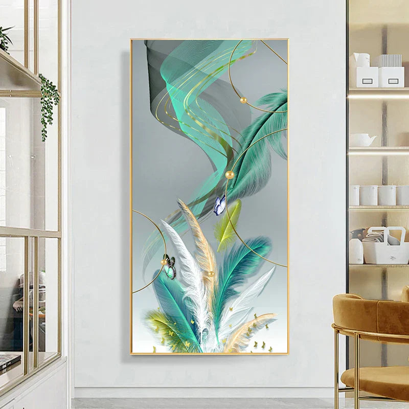 Glückverheißend Abstrakt Goldene Feder Hirsch Landschaft Wandkunst Feine Kunst Leinwanddrucke Bilder Für Wohnzimmer Eingang Foyer Licht Luxuriöse Wohnkultur