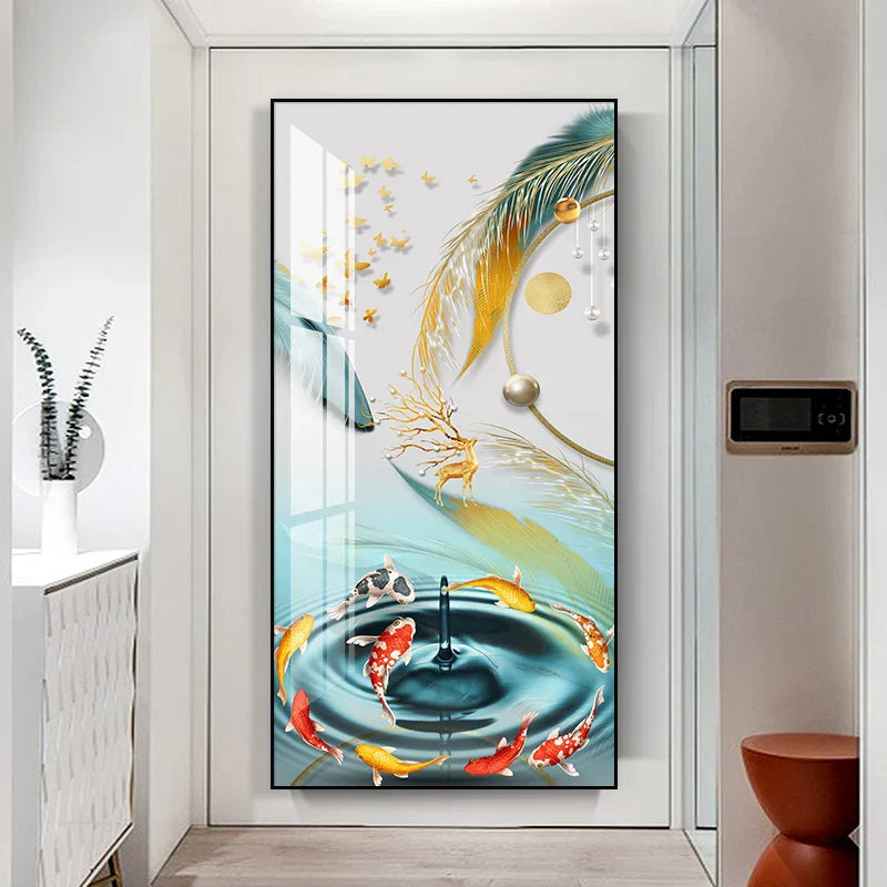 Glückverheißend Abstrakt Goldene Feder Hirsch Landschaft Wandkunst Feine Kunst Leinwanddrucke Bilder Für Wohnzimmer Eingang Foyer Licht Luxuriöse Wohnkultur