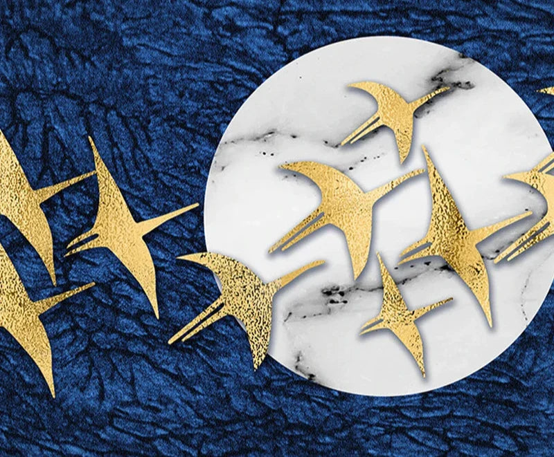 Glückbringende Goldene Vögel Im Mond Wandkunst Feine Kunst Leinwanddruck Modernes Breitformat Bild Für Über Das Sofa Kunst Für Über Das Bett